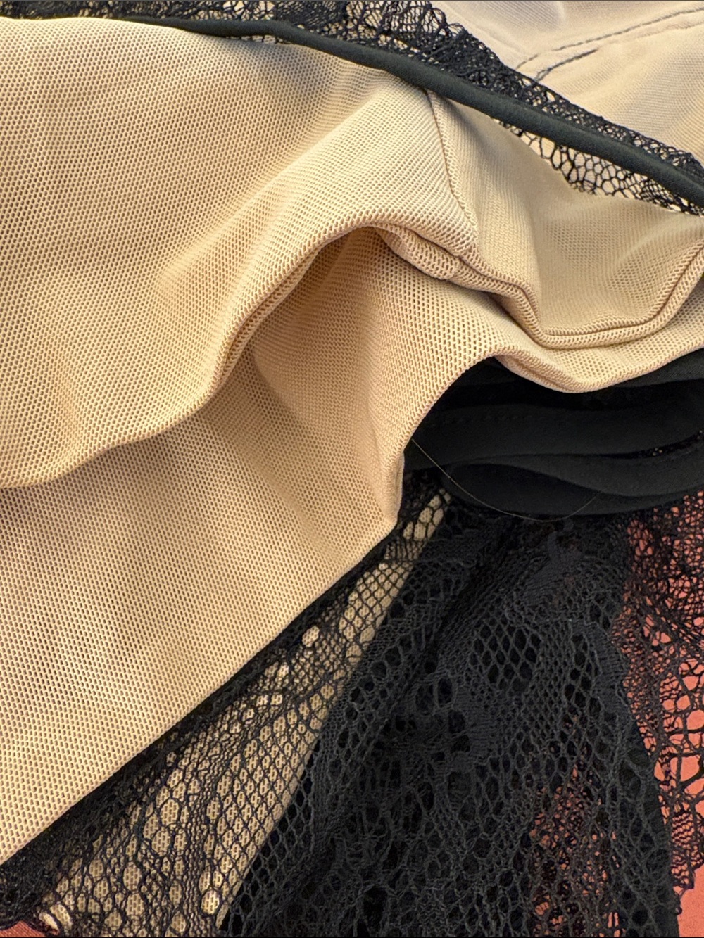 L’Atiste By Amy -Black Lace Mini Dress with Nude Lining - Feminine Ruffle Detail - Picture 9 of 10